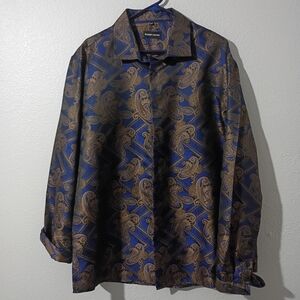 Barry Wang Men's Blue and Brown Paisley Shirt